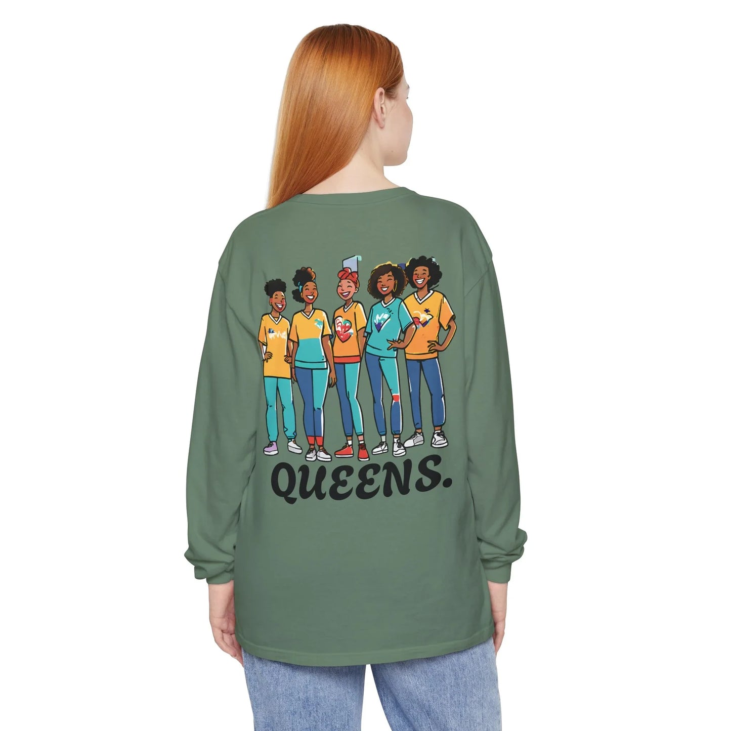 Queens Long Sleeve Tee — Rose & City Skyline Graphic