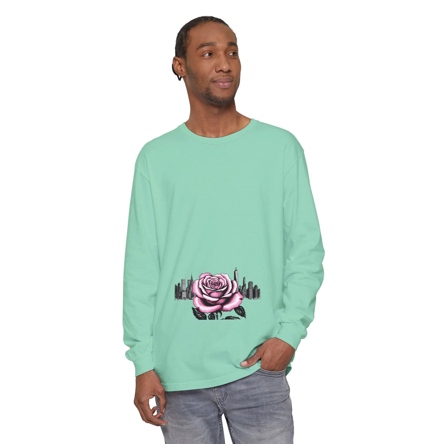 Queens Long Sleeve Tee — Rose & City Skyline Graphic