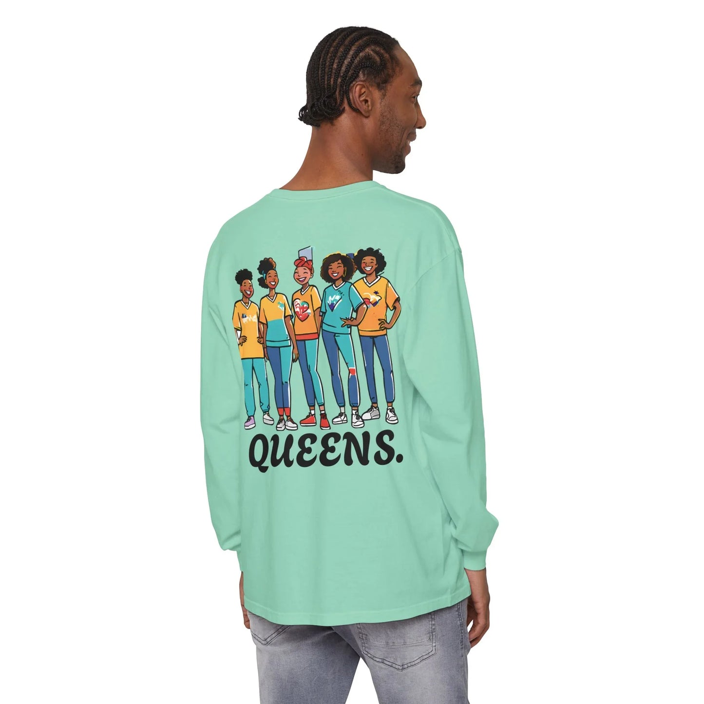 Queens Long Sleeve Tee — Rose & City Skyline Graphic