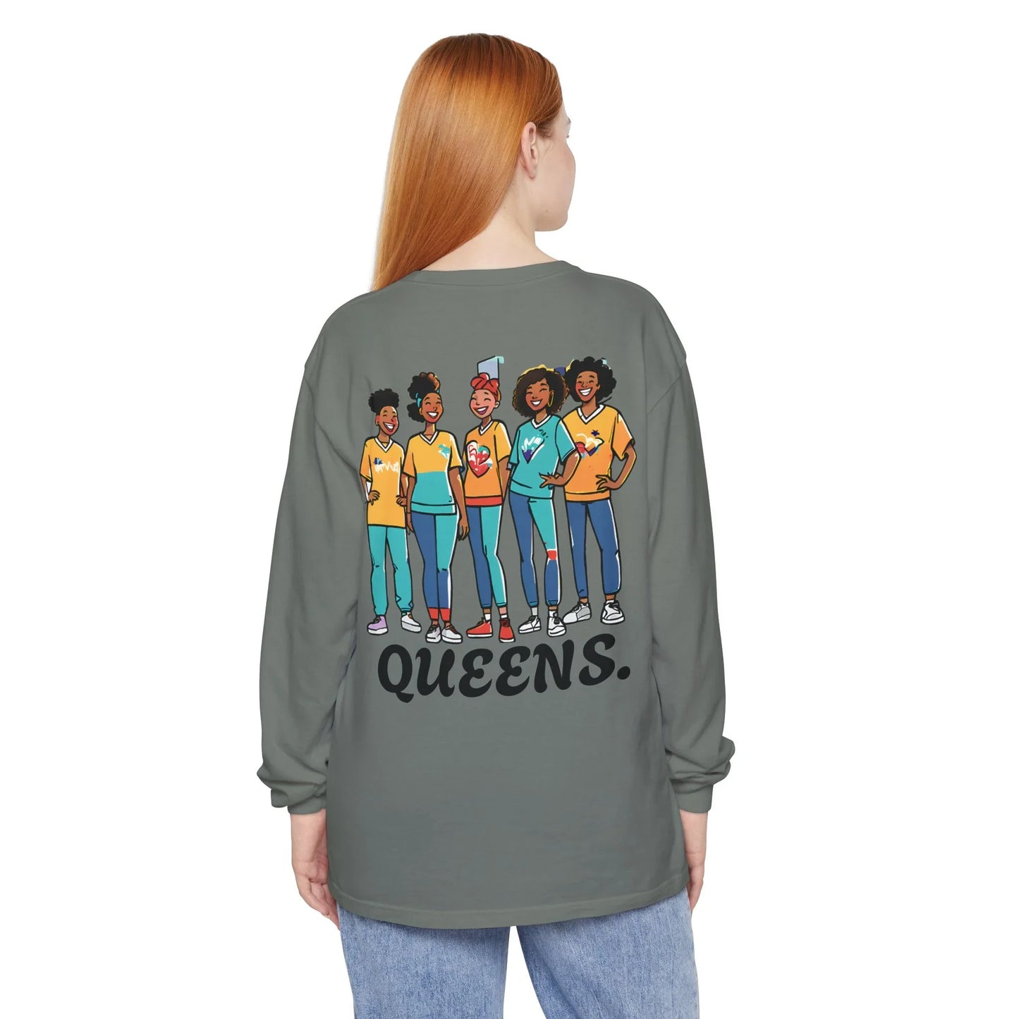 Queens Long Sleeve Tee — Rose & City Skyline Graphic