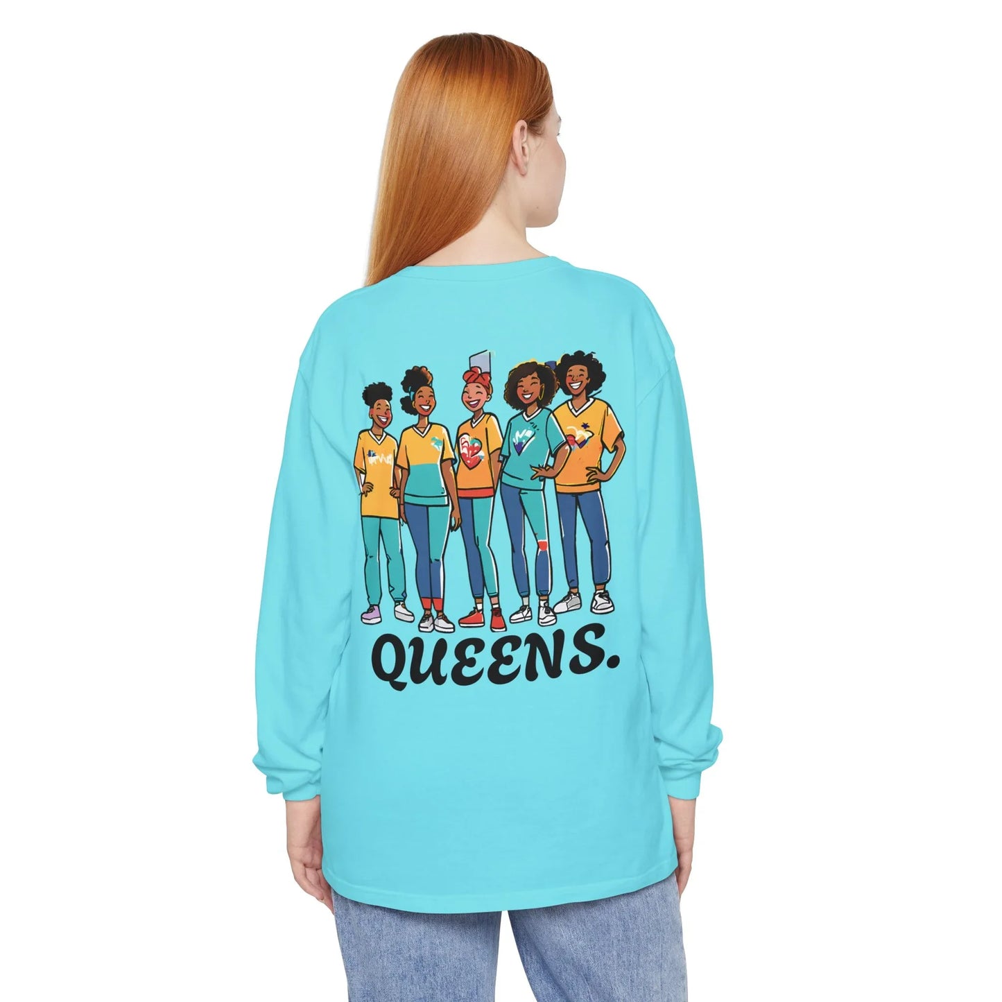 Queens Long Sleeve Tee — Rose & City Skyline Graphic