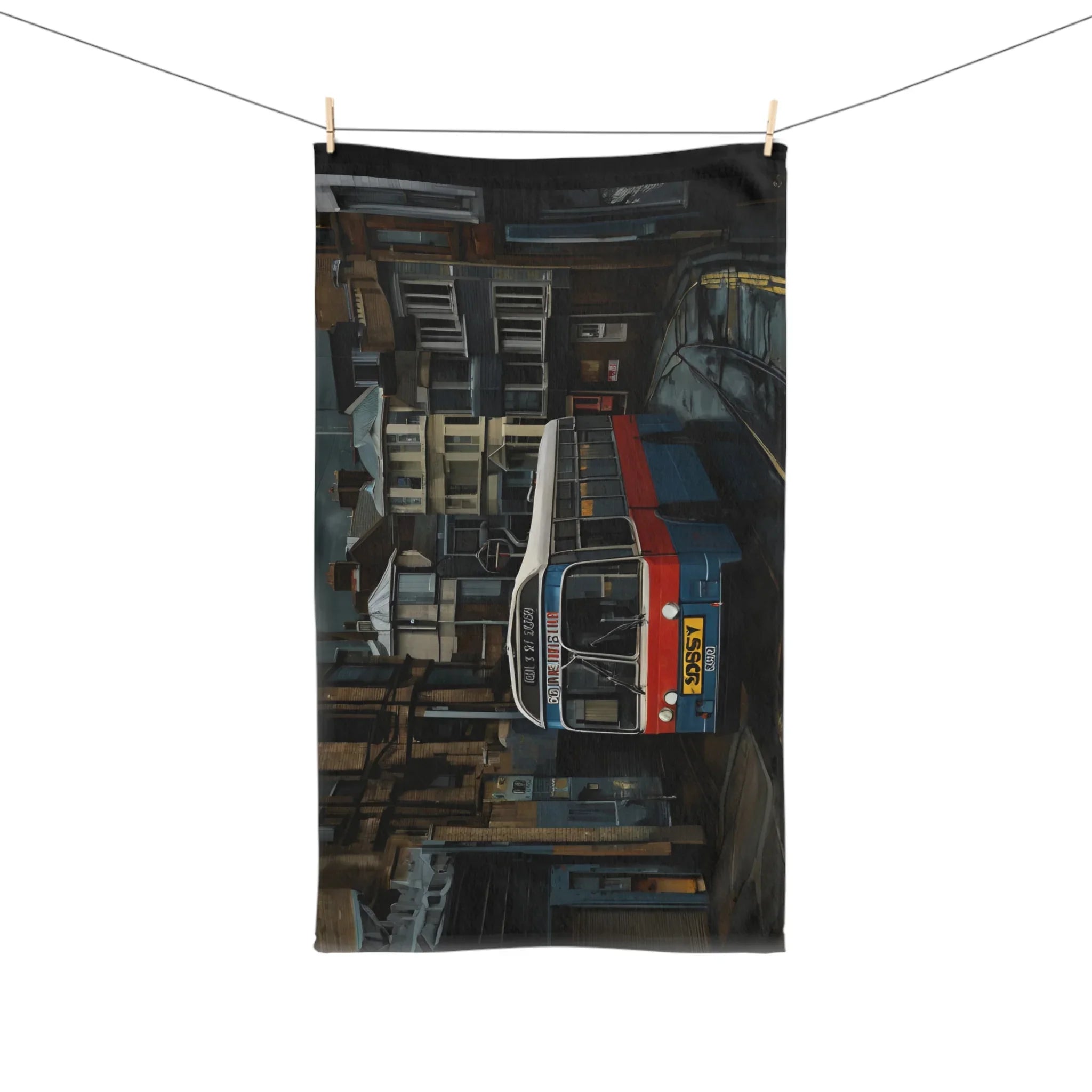 Hand Towel - Vintage City Bus Retro London Street Scene