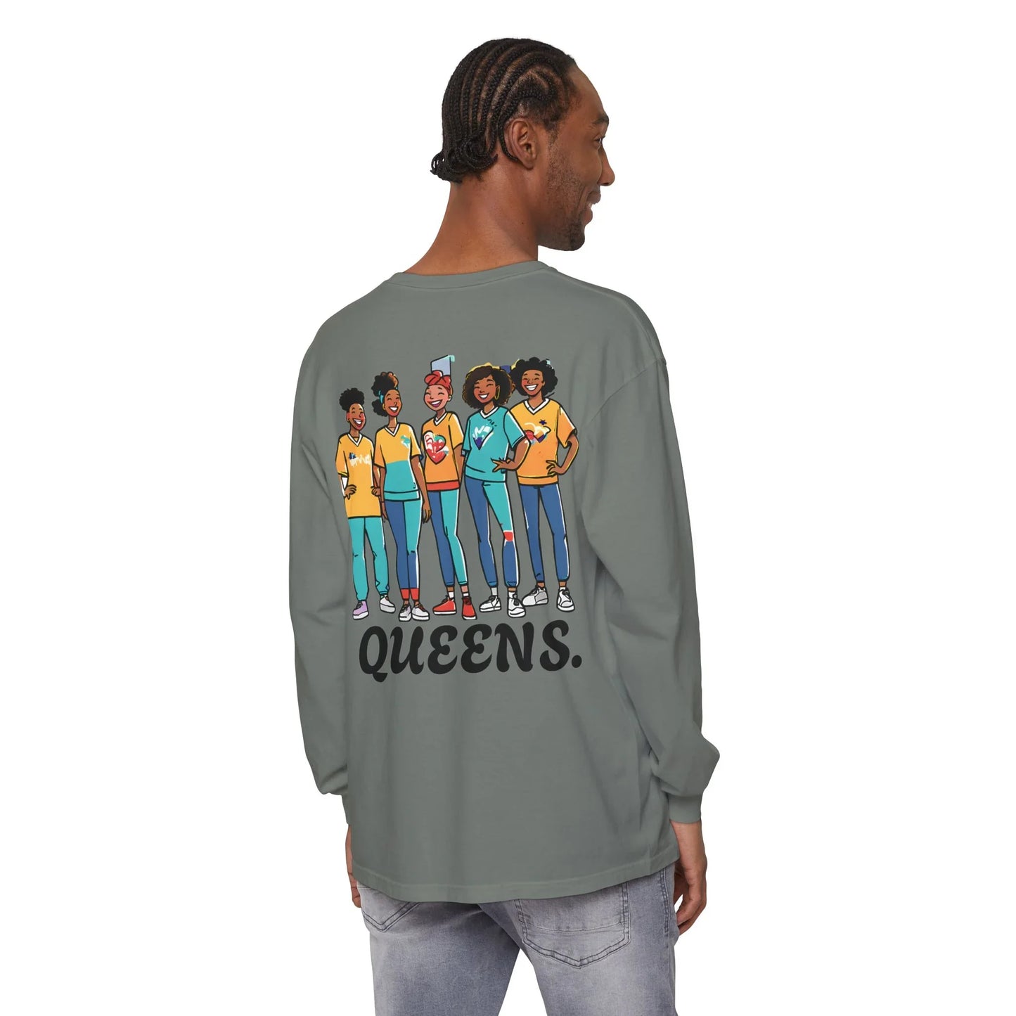 Queens Long Sleeve Tee — Rose & City Skyline Graphic