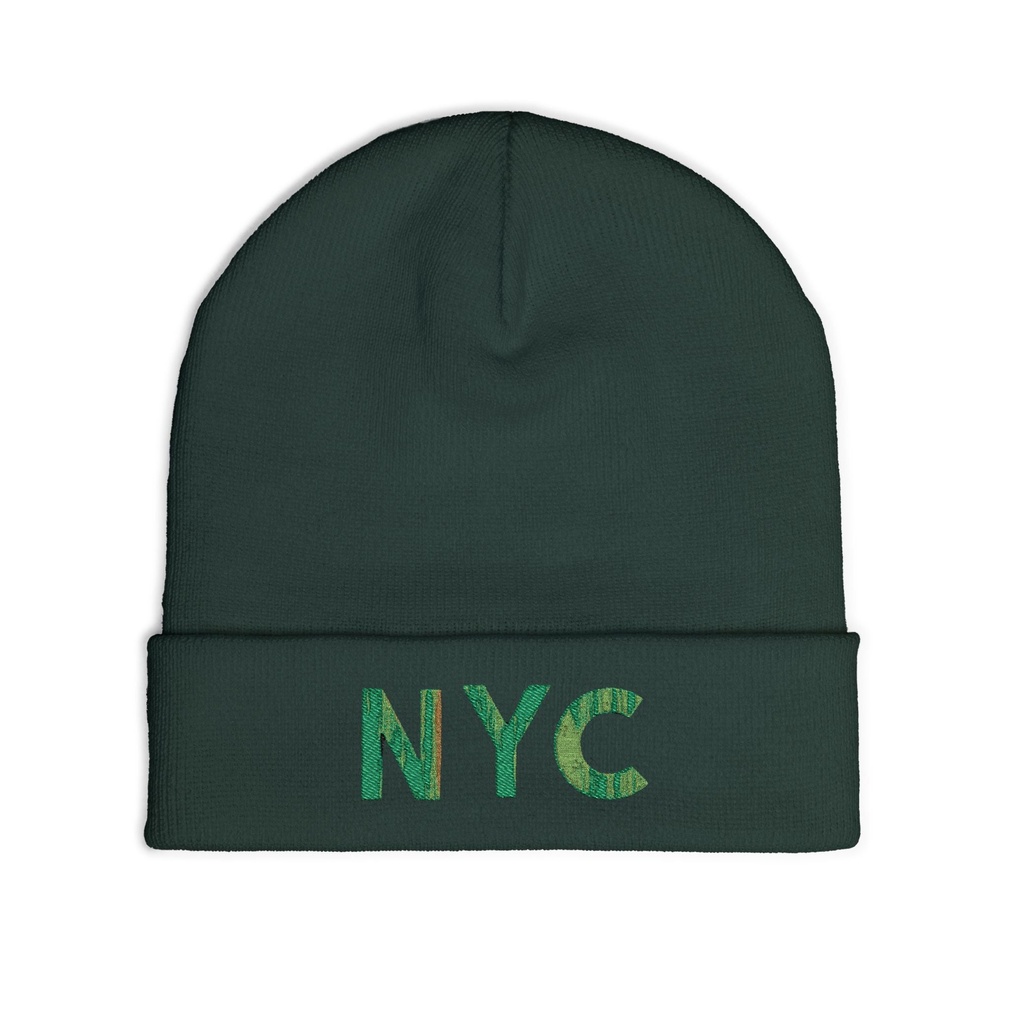 NYC Green Glitter Embroidered Knit Beanie — Sparkle City Winter Hat