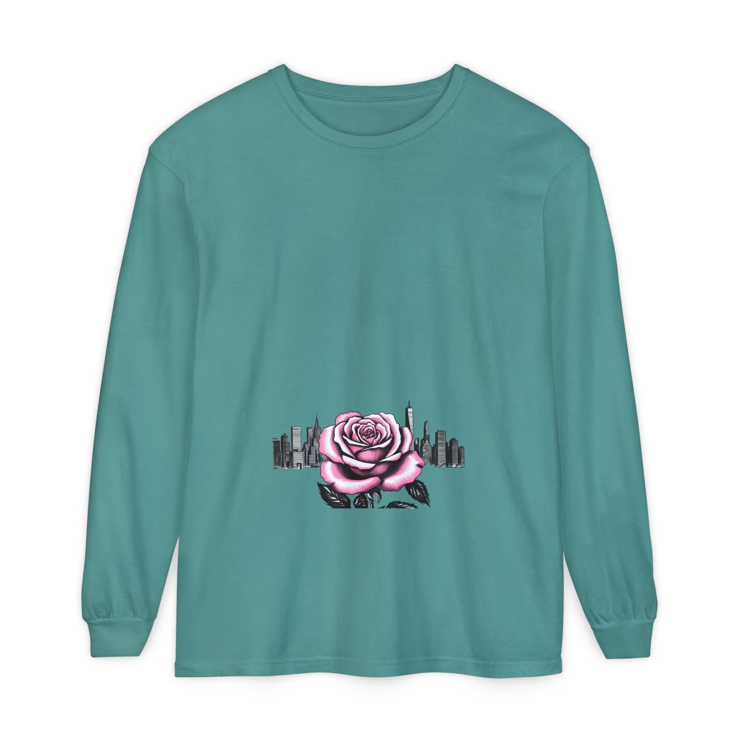 Queens Long Sleeve Tee — Rose & City Skyline Graphic