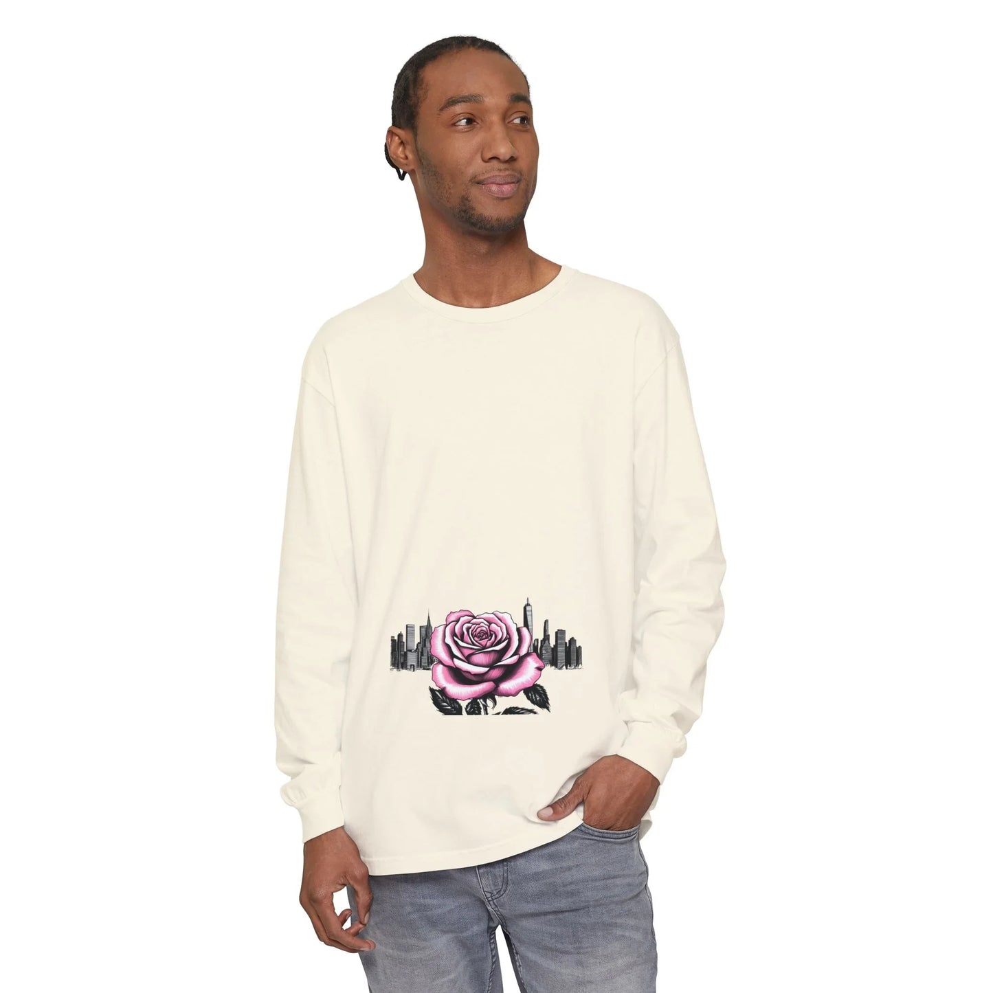 Queens Long Sleeve Tee — Rose & City Skyline Graphic