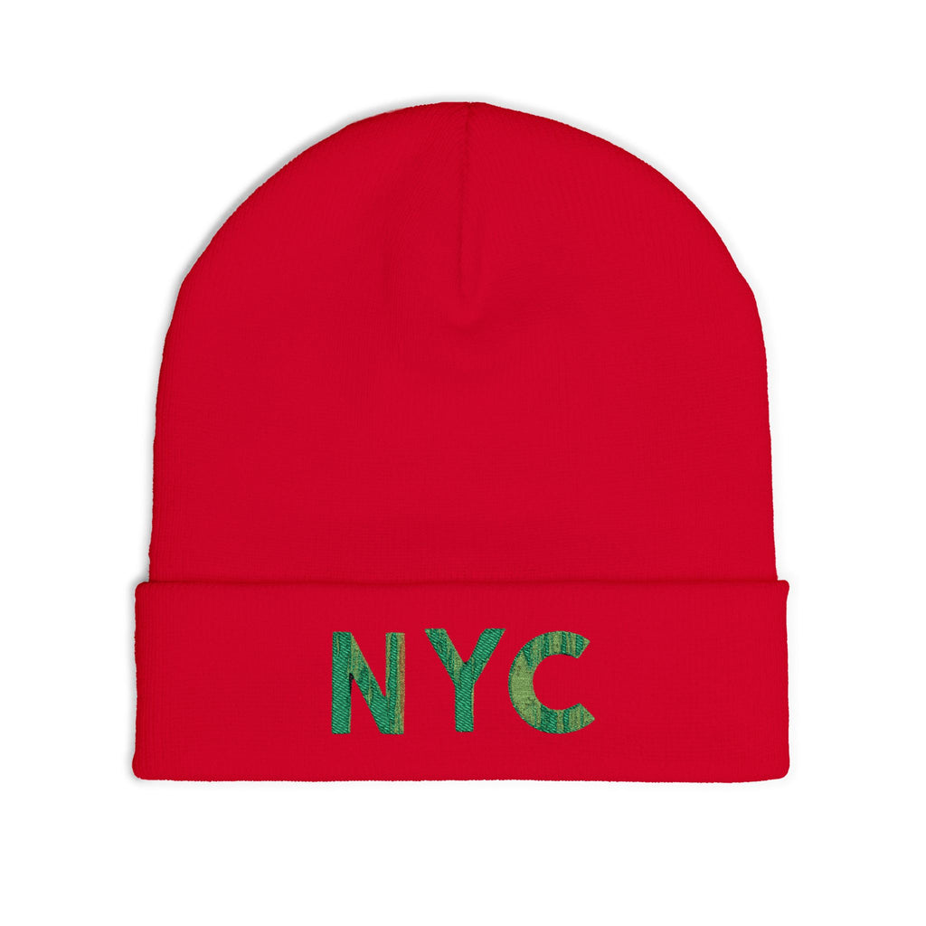 NYC Green Glitter Embroidered Knit Beanie — Sparkle City Winter Hat