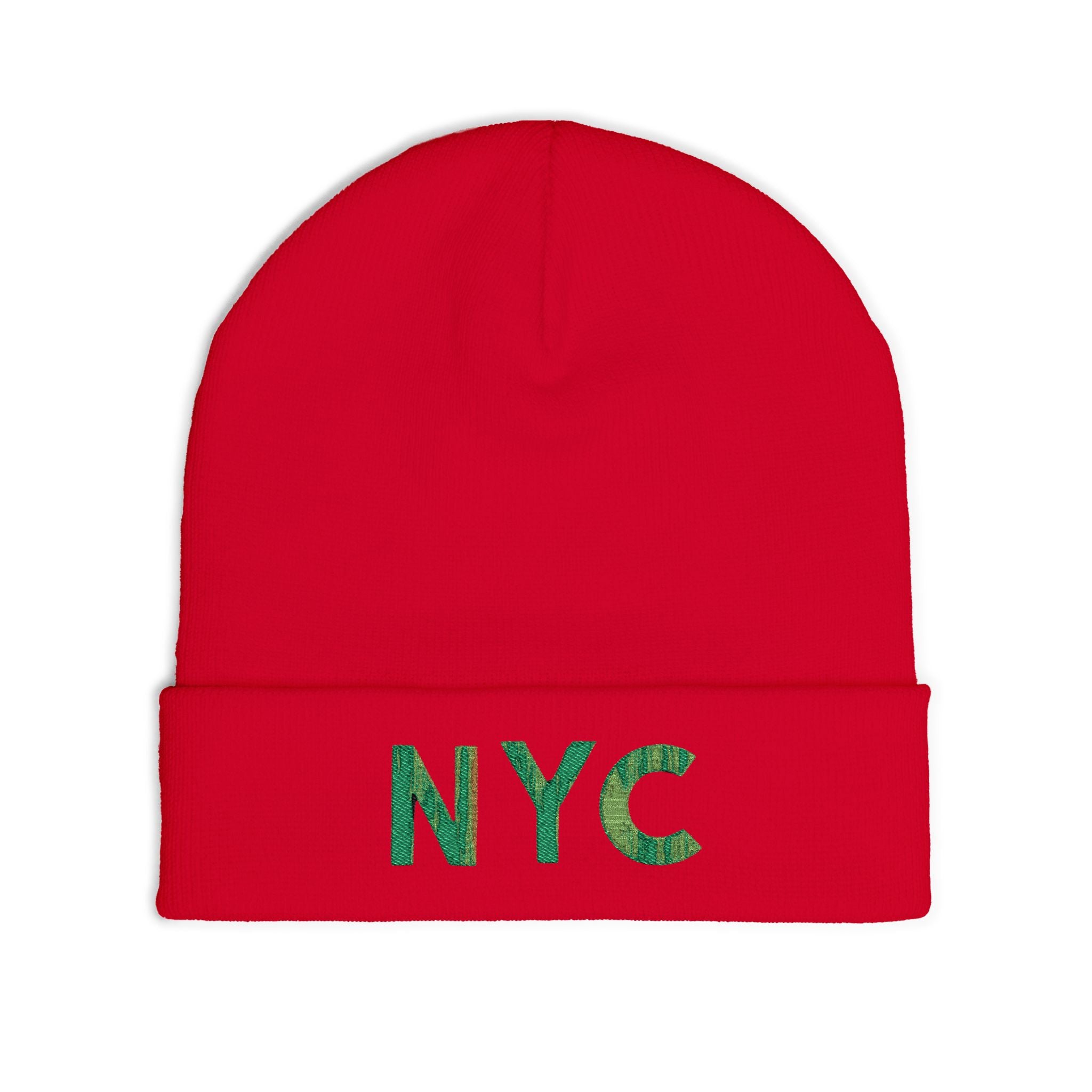 NYC Green Glitter Embroidered Knit Beanie — Sparkle City Winter Hat