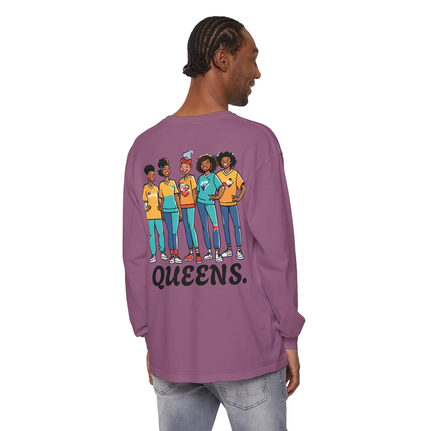 Queens Long Sleeve Tee — Rose & City Skyline Graphic