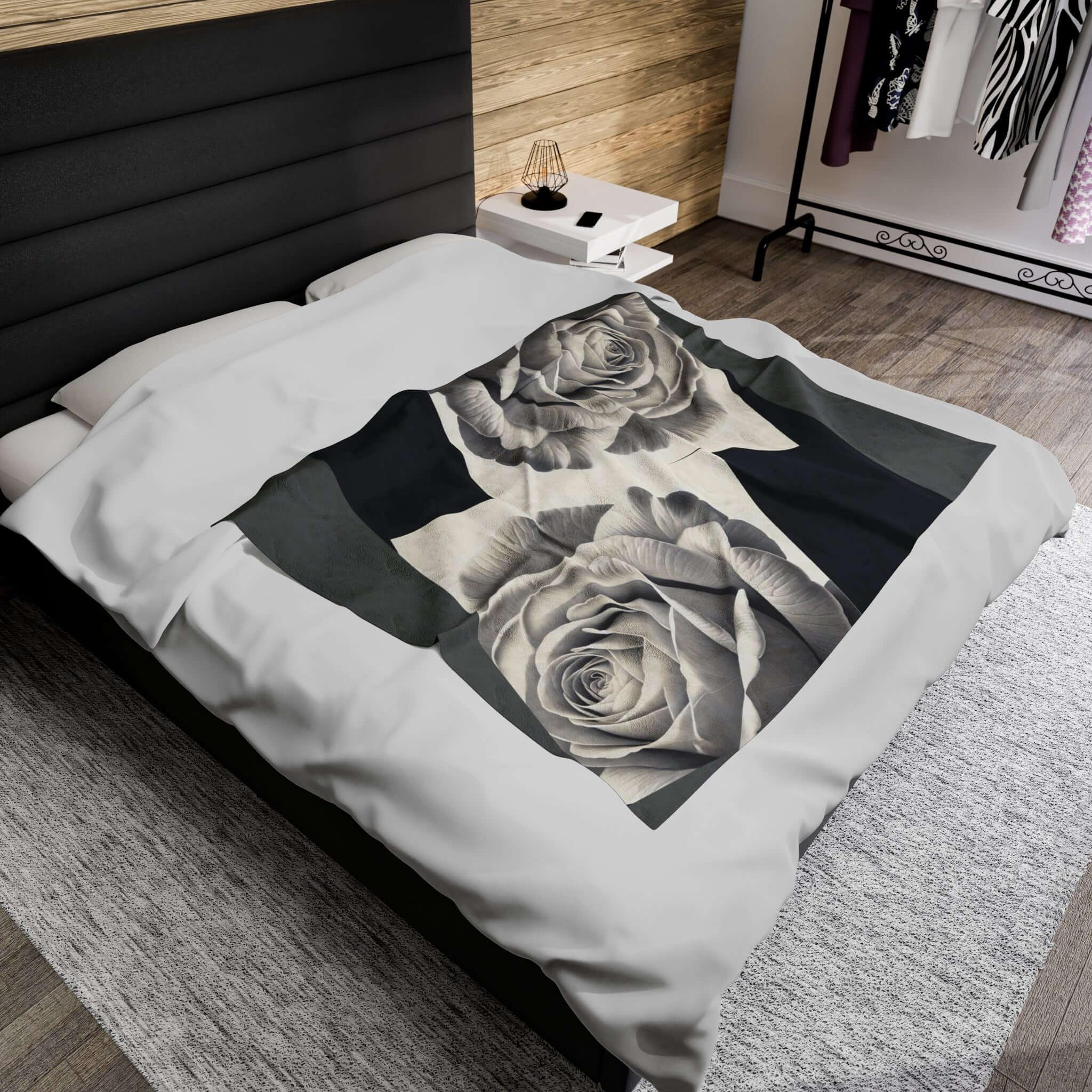 neutral roses Velveteen Plush Blanket - 95EAST YORKxJERSEY