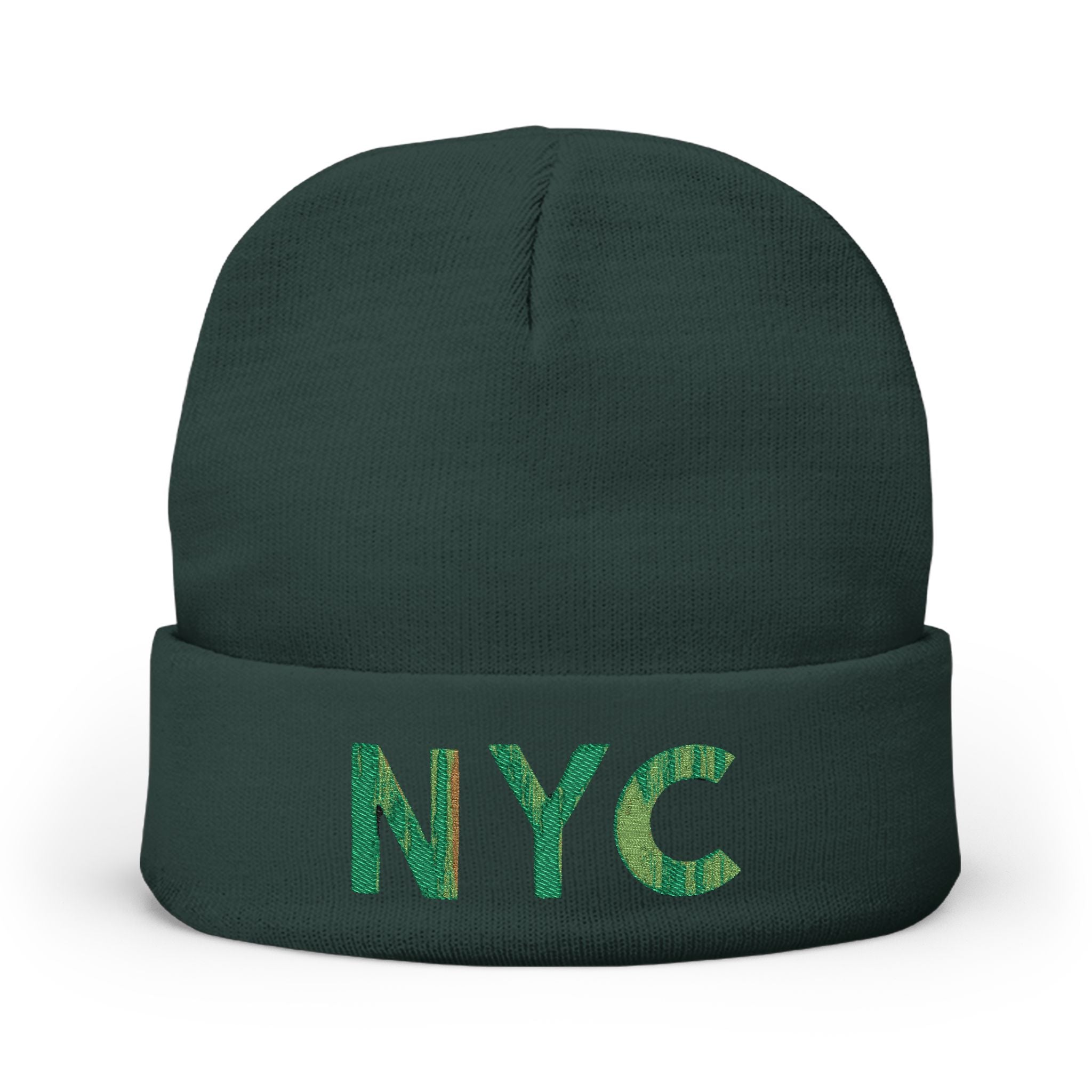 NYC Green Glitter Embroidered Knit Beanie — Sparkle City Winter Hat