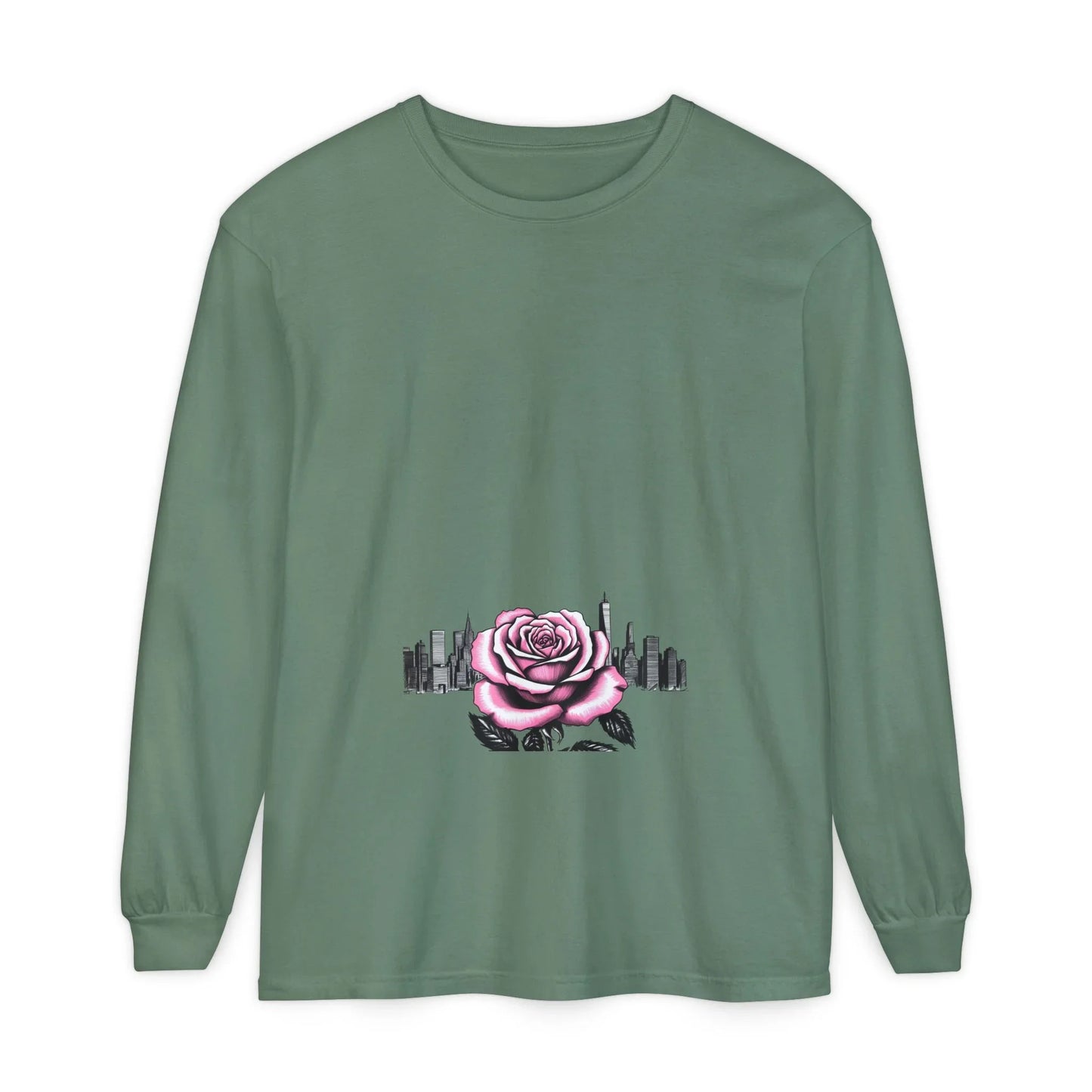 Queens Long Sleeve Tee — Rose & City Skyline Graphic