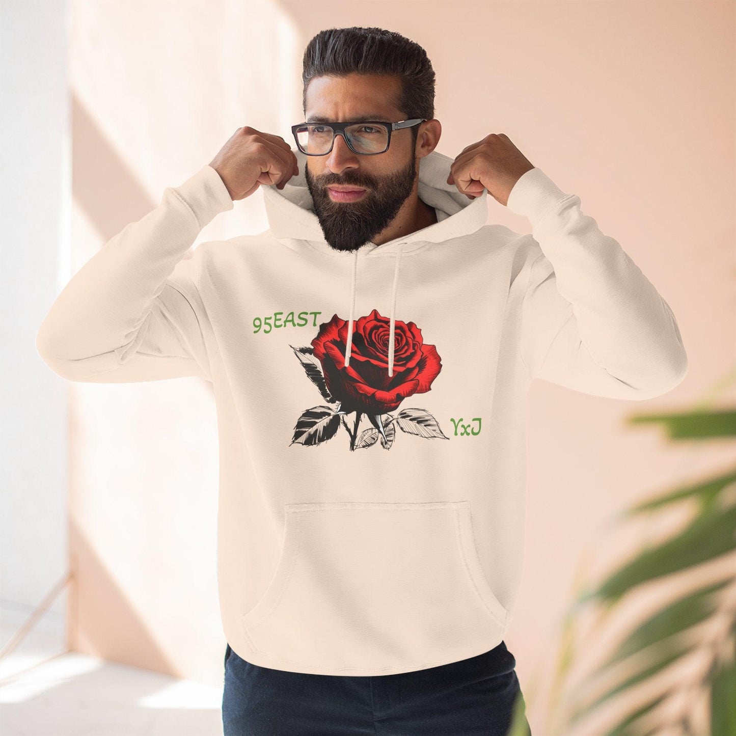 Fleece Hoodie - 95EAST YxJ RED ROSE Design - 95EAST YORKxJERSEY