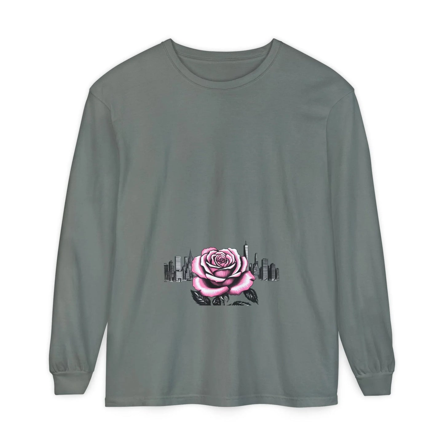 Queens Long Sleeve Tee — Rose & City Skyline Graphic