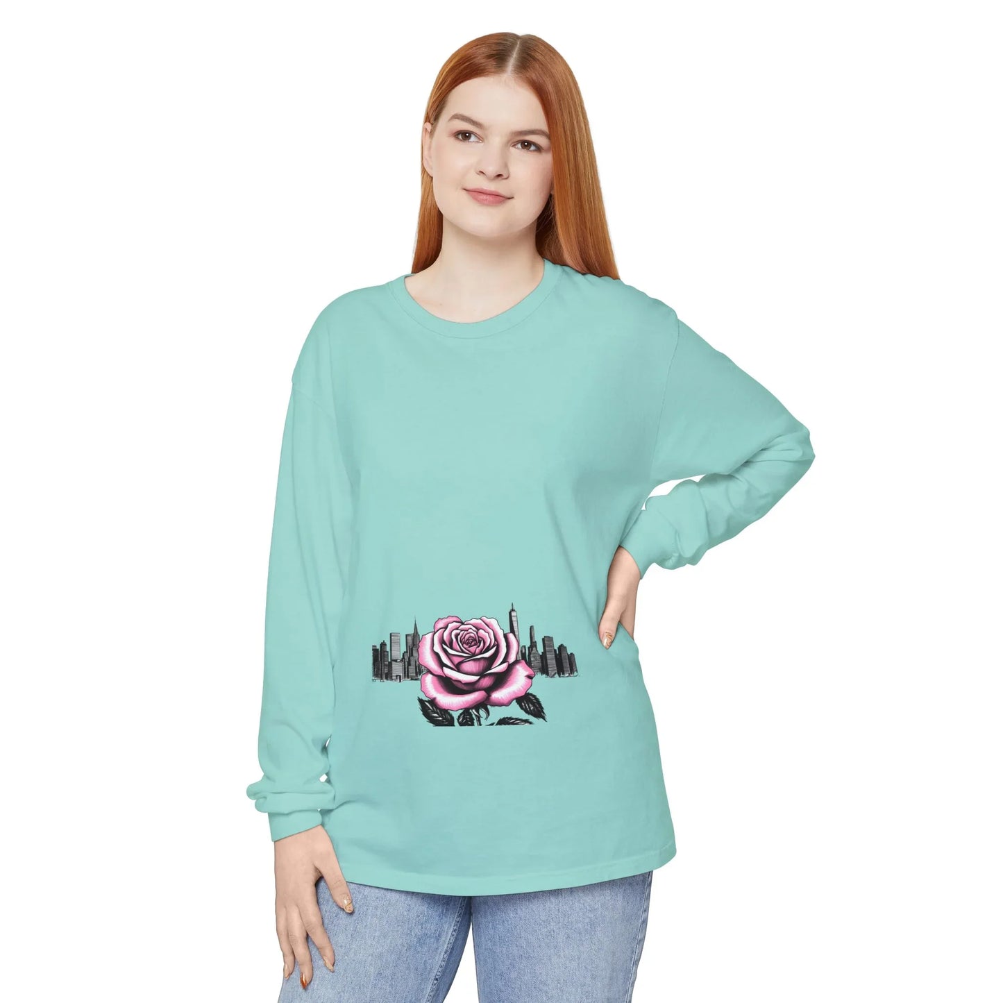 Queens Long Sleeve Tee — Rose & City Skyline Graphic