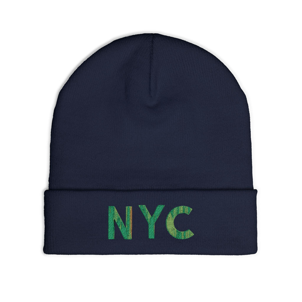 NYC Green Glitter Embroidered Knit Beanie — Sparkle City Winter Hat