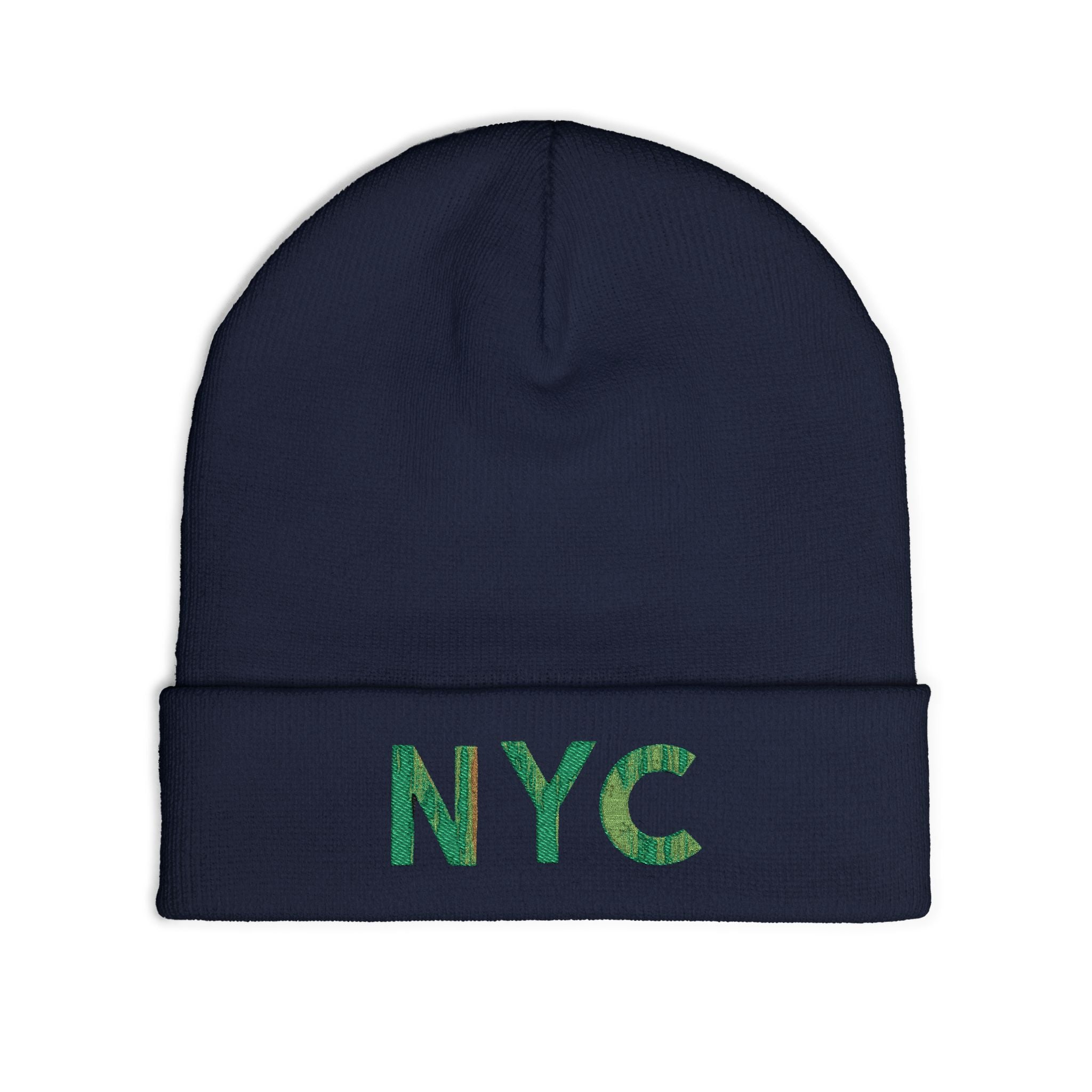 NYC Green Glitter Embroidered Knit Beanie — Sparkle City Winter Hat