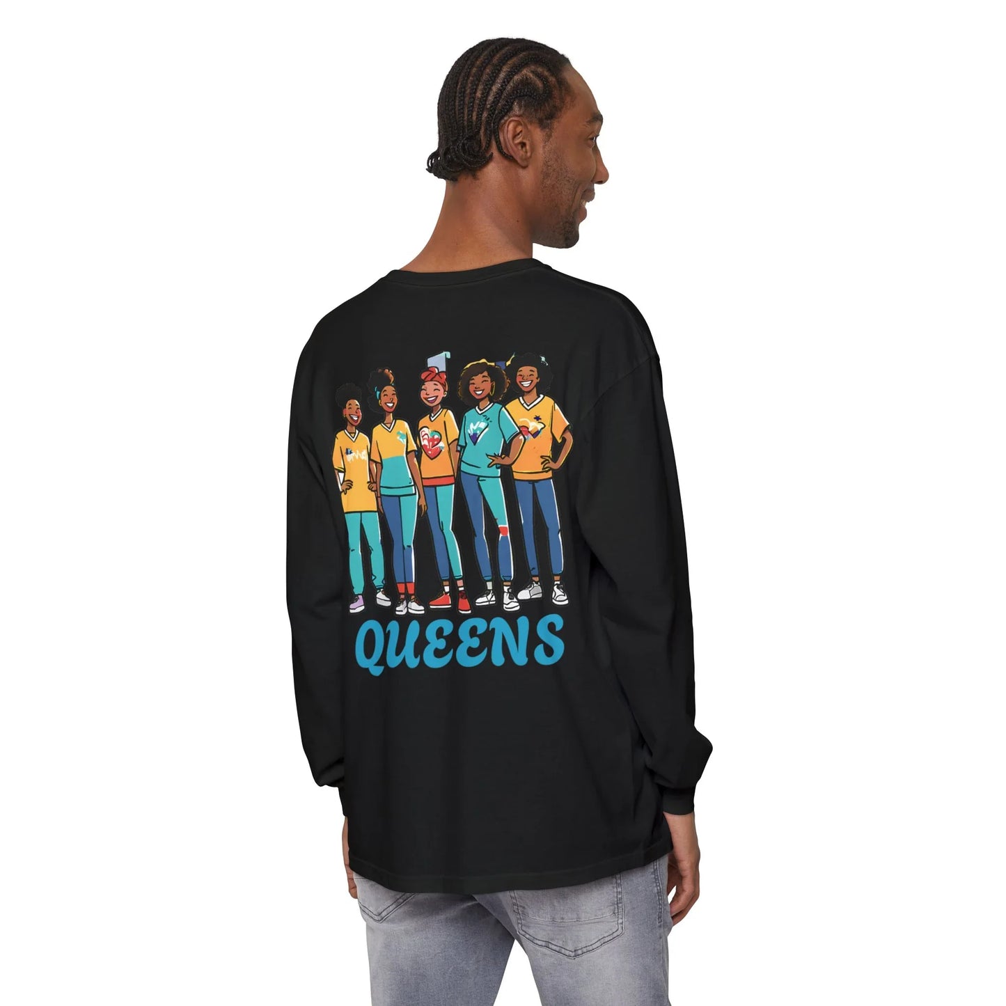 Queens Long Sleeve Tee — Rose & City Skyline Graphic