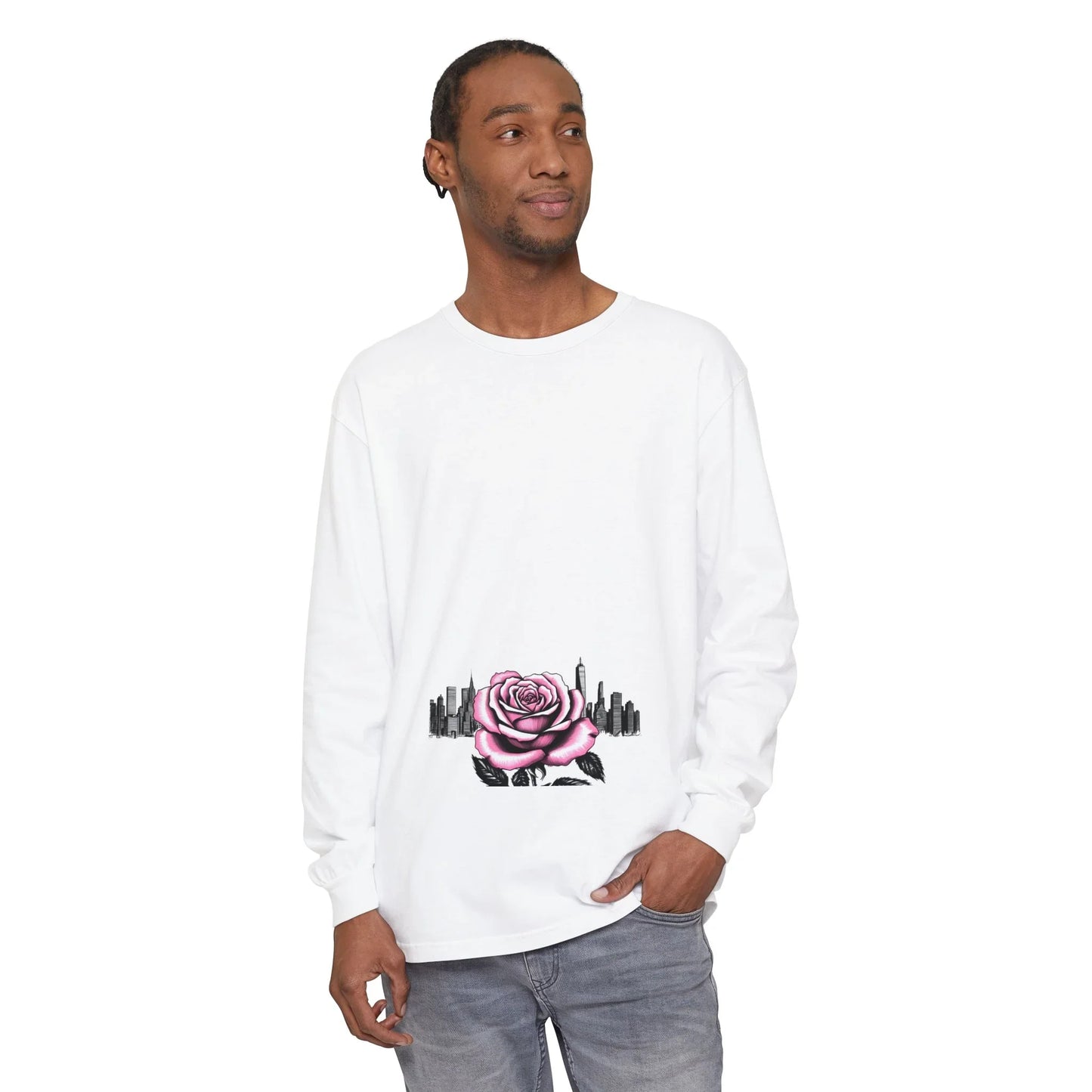 Queens Long Sleeve Tee — Rose & City Skyline Graphic