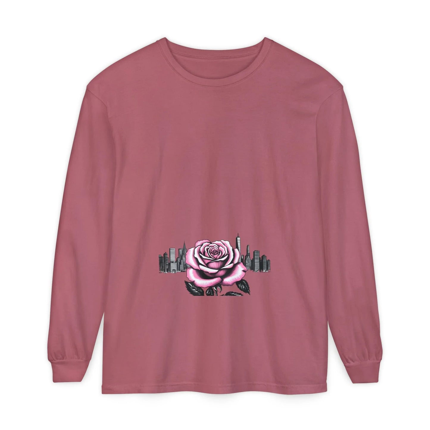 Queens Long Sleeve Tee — Rose & City Skyline Graphic