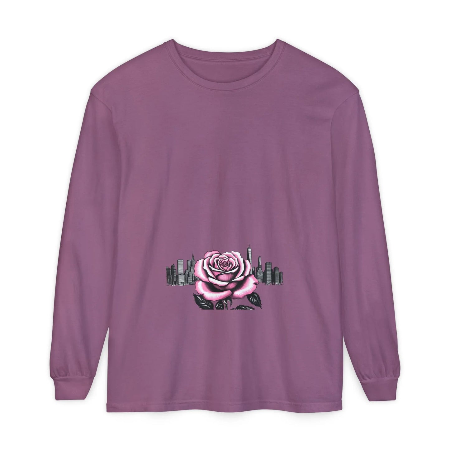 Queens Long Sleeve Tee — Rose & City Skyline Graphic