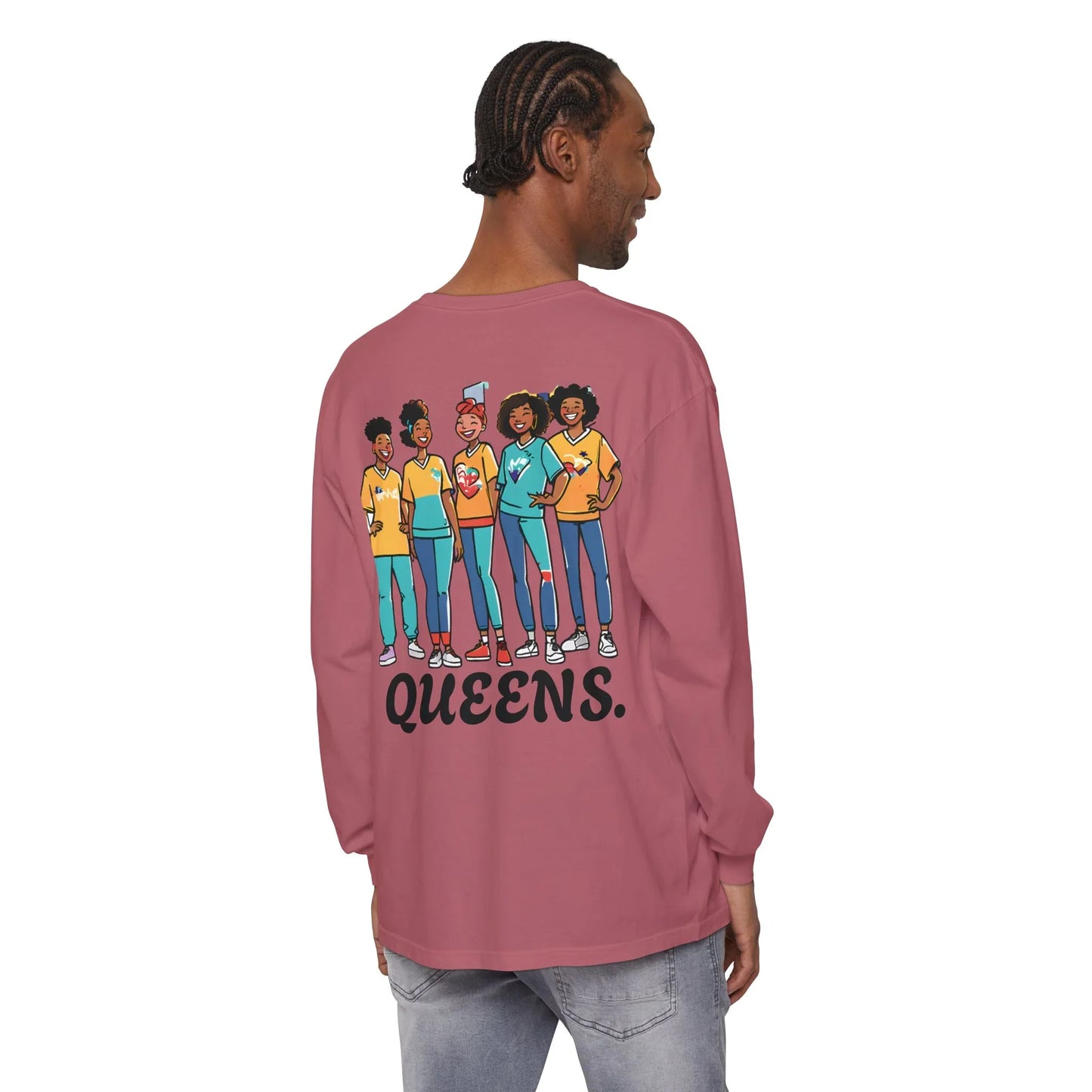 Queens Long Sleeve Tee — Rose & City Skyline Graphic